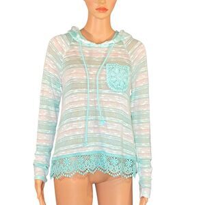 Self Esteem Y2K Pastel Hoodie with Lacey Accents Lightweight Pullover Size Med